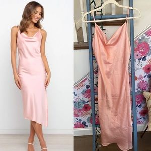 Petal & Pup Cyprus Pink Satin Sheen Cowl Neck Dress
